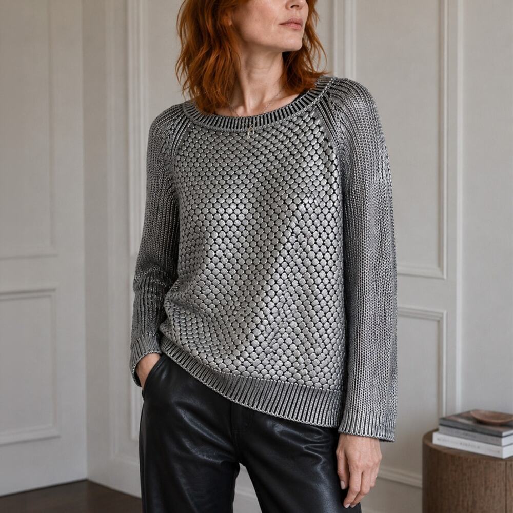 Pinko Silver Metallic Coated Sweater Size S